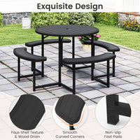 Round Picnic Table Bench Set, Outdoor Circular Picnic Table with 4 Benches