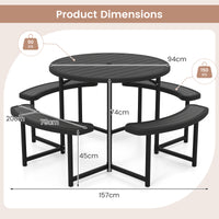 Round Picnic Table Bench Set, Outdoor Circular Picnic Table with 4 Benches