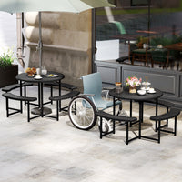 Round Picnic Table Bench Set, Outdoor Circular Picnic Table with 4 Benches
