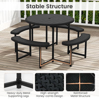 Round Picnic Table Bench Set, Outdoor Circular Picnic Table with 4 Benches