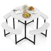 Round Picnic Table Bench Set, Outdoor Circular Picnic Table with 4 Benches