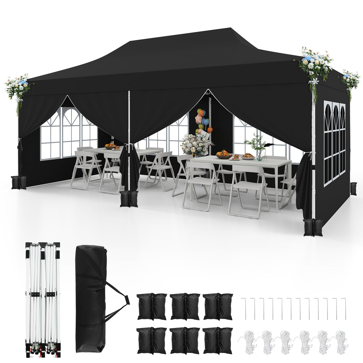 3 x 6 M Pop up Canopy with 6 Sidewalls, Outdoor Canopy Tent