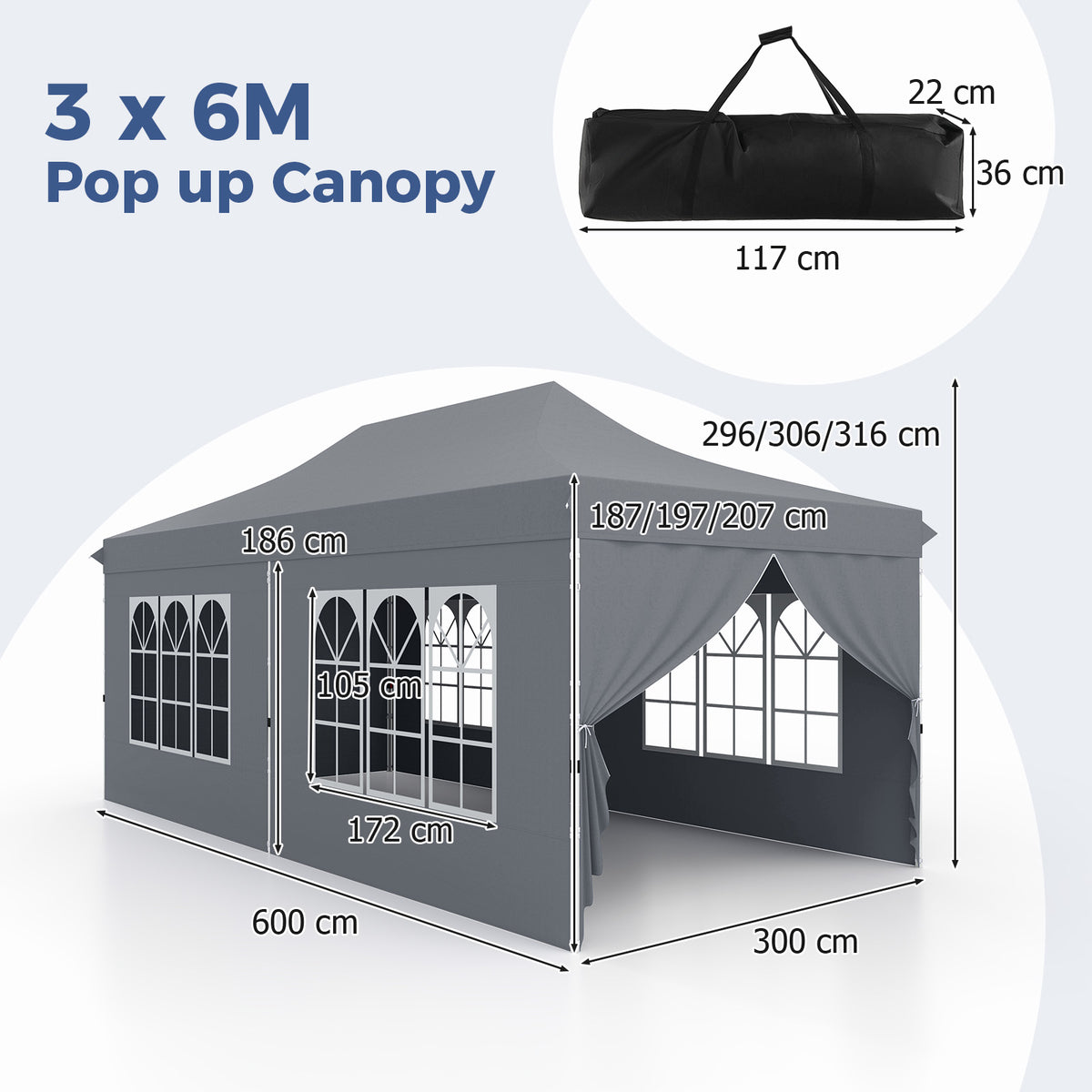 3 x 6 M Pop up Canopy with 6 Sidewalls, Outdoor Canopy Tent