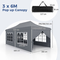 3 x 6 M Pop up Canopy with 6 Sidewalls, Outdoor Canopy Tent