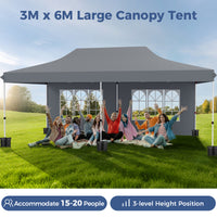 3 x 6 M Pop up Canopy with 6 Sidewalls, Outdoor Canopy Tent