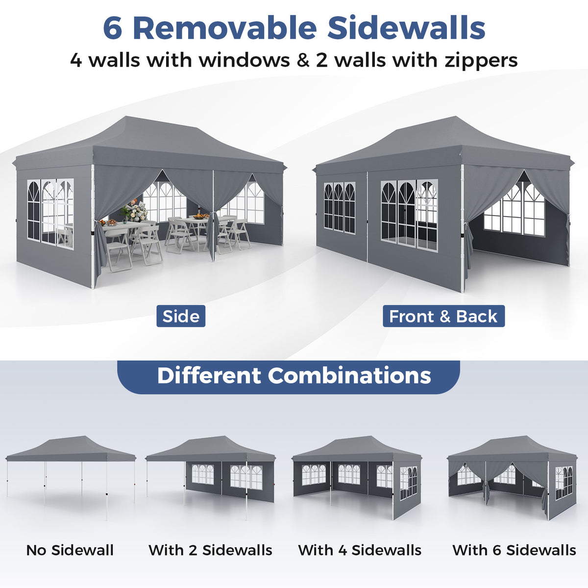 3 x 6 M Pop up Canopy with 6 Sidewalls, Outdoor Canopy Tent