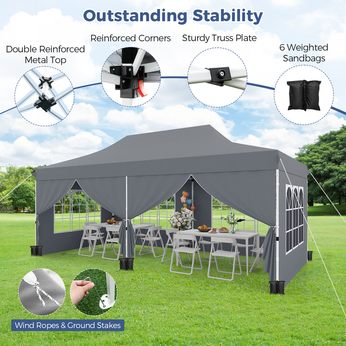 3 x 6 M Pop up Canopy with 6 Sidewalls, Outdoor Canopy Tent