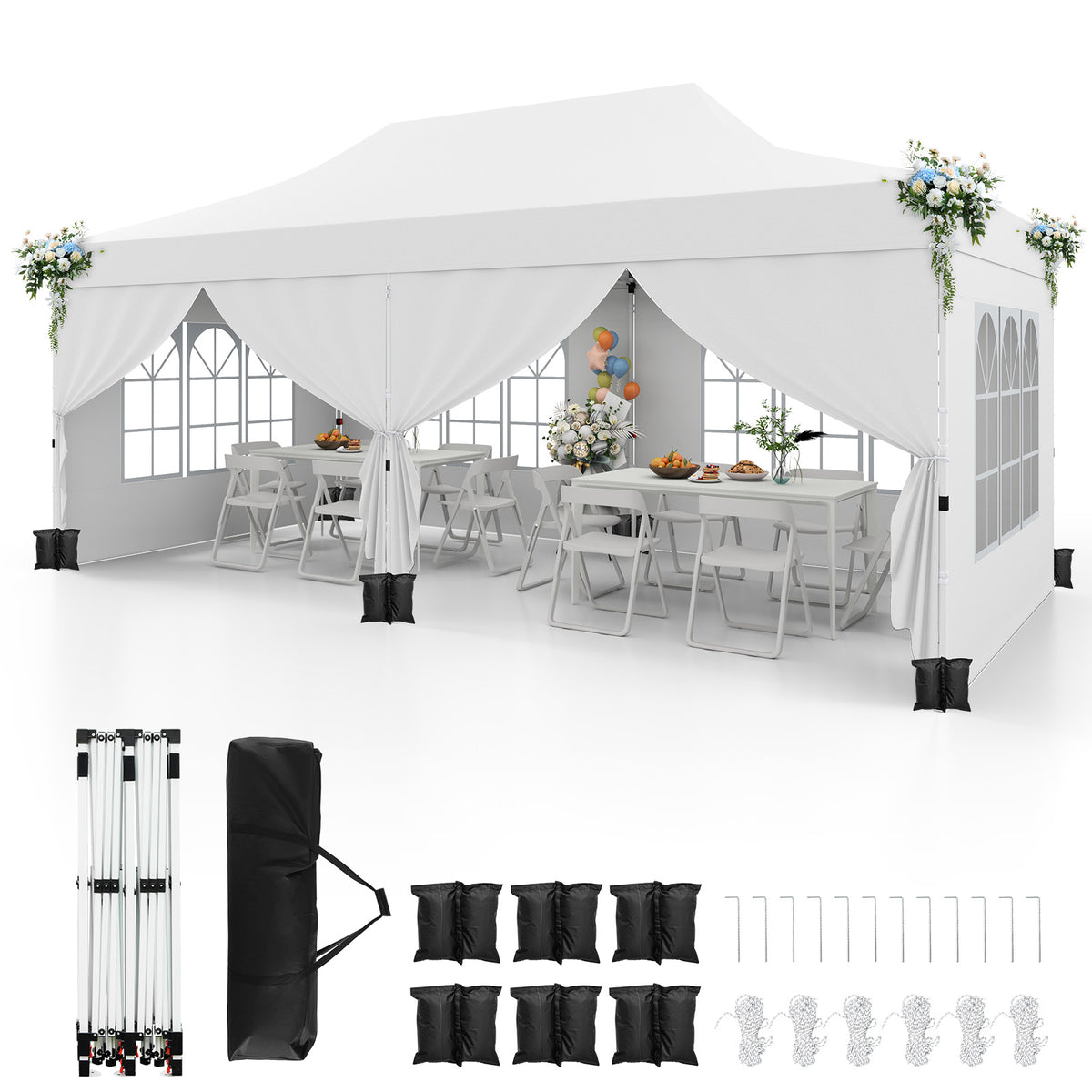 3 x 6 M Pop up Canopy with 6 Sidewalls, Outdoor Canopy Tent