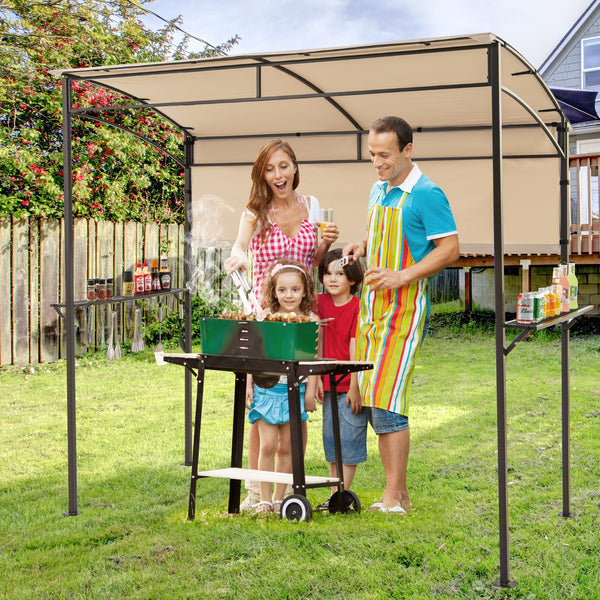 238 x 134 cm Grill Gazebo, Outdoor Patio BBQ Canopy w/ Steel Shelves