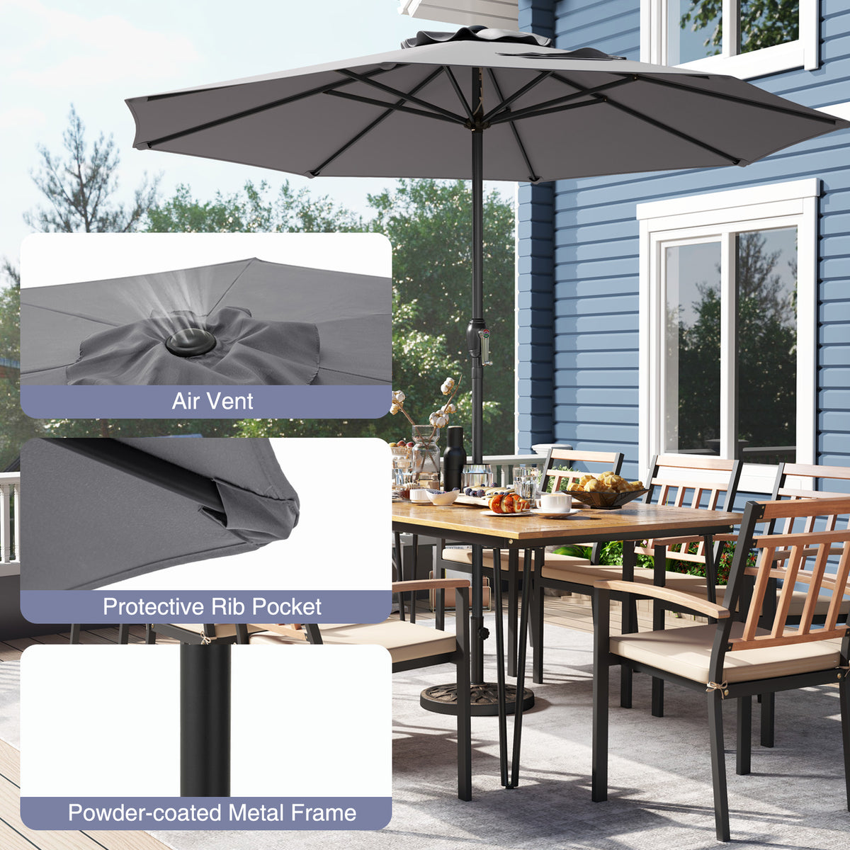 2.6M Patio Umbrella, Outdoor Heavy Duty Market Umbrella w/ Crank Handle