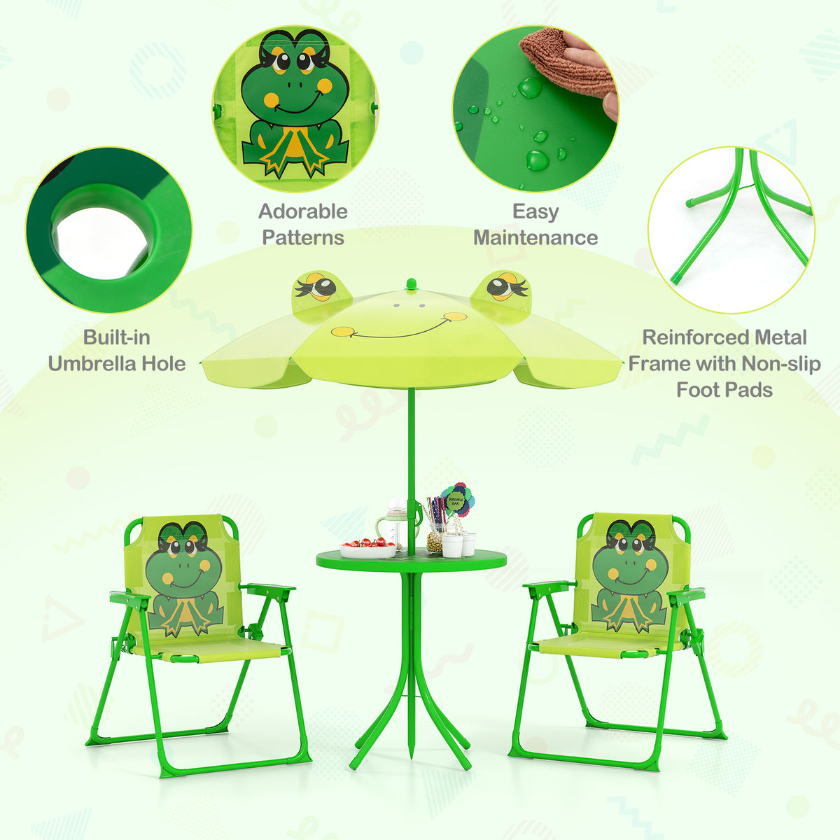 Toddler Outdoor Activity Table with 2 Folding Chairs & a Height Adjustable Umbrella