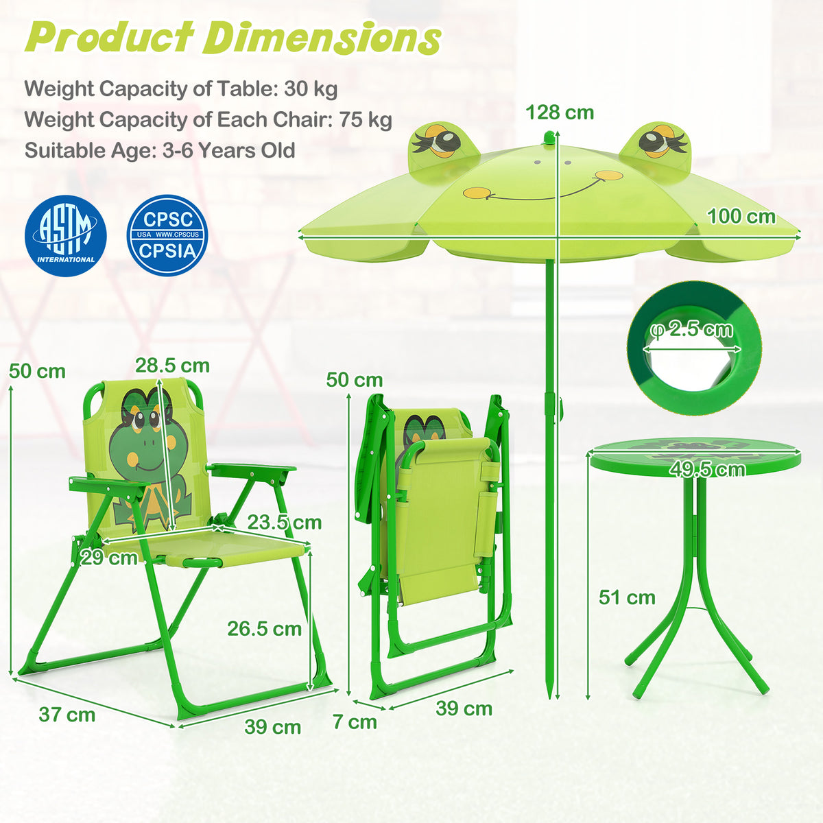 Toddler Outdoor Activity Table with 2 Folding Chairs & a Height Adjustable Umbrella