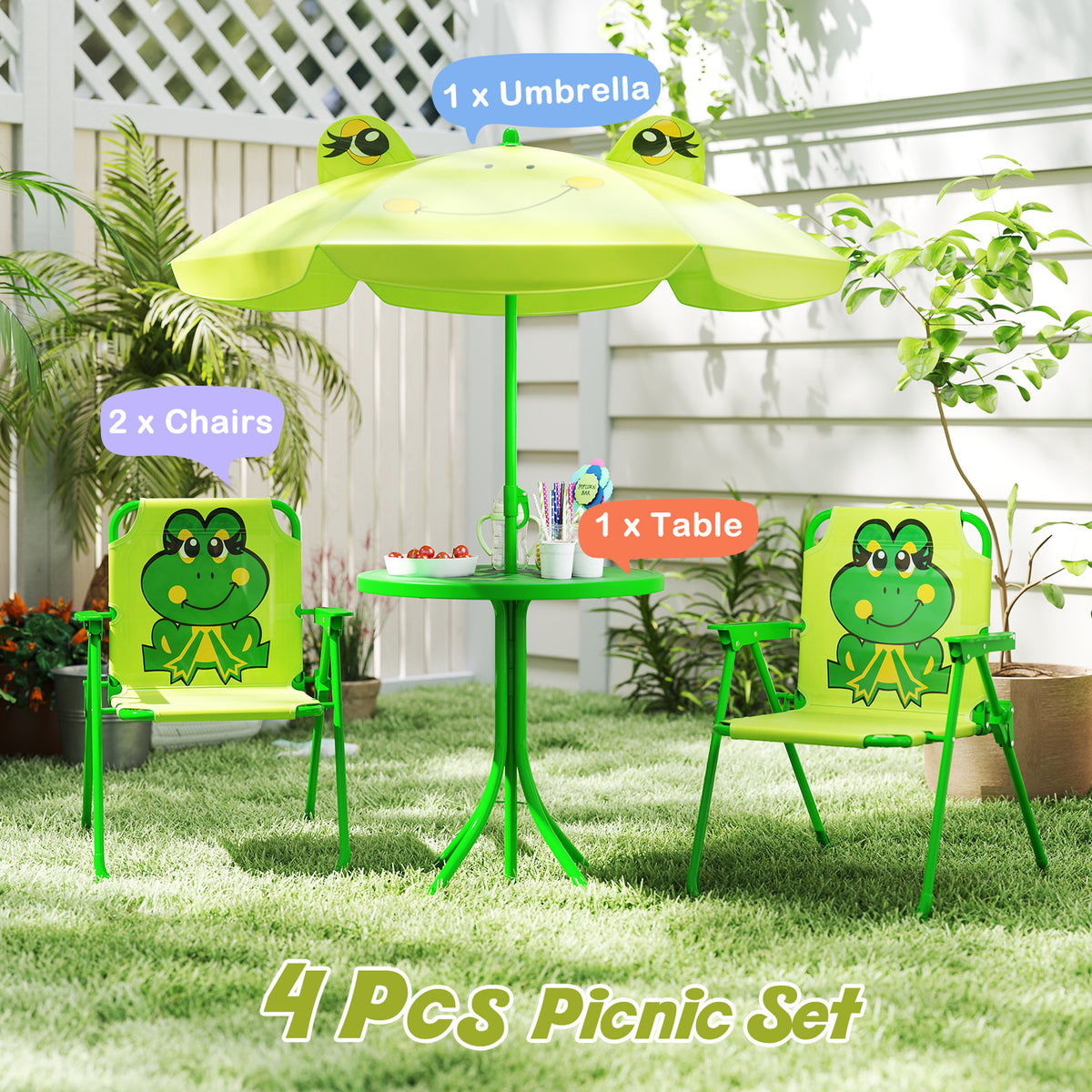 Toddler Outdoor Activity Table with 2 Folding Chairs & a Height Adjustable Umbrella