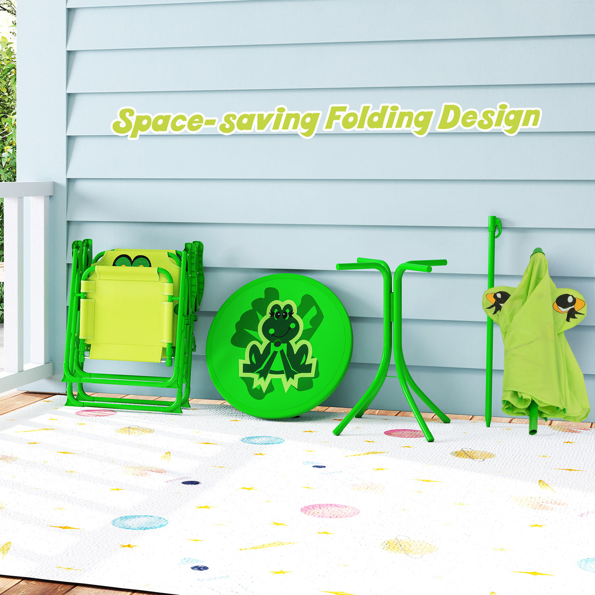 Toddler Outdoor Activity Table with 2 Folding Chairs & a Height Adjustable Umbrella
