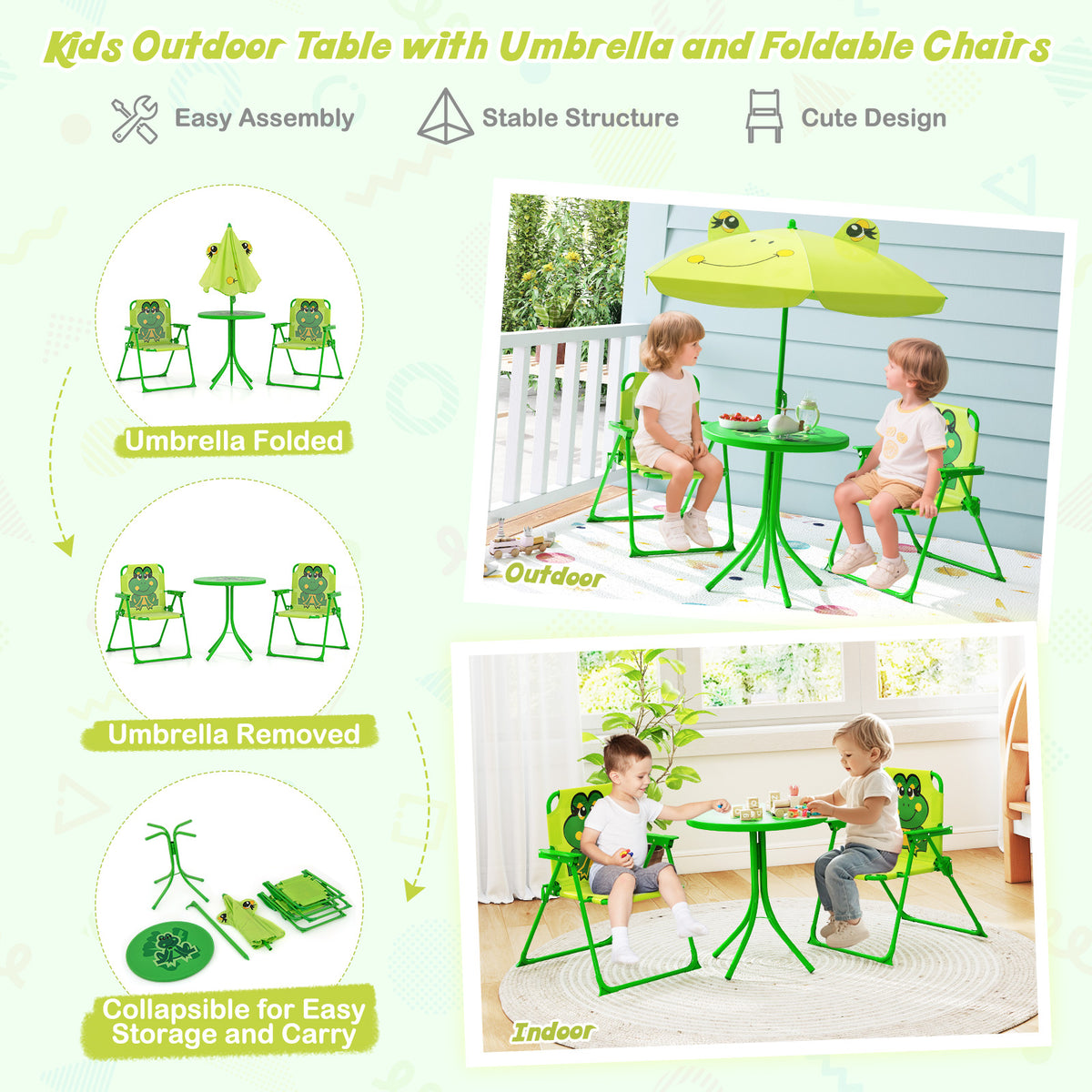 Toddler Outdoor Activity Table with 2 Folding Chairs & a Height Adjustable Umbrella