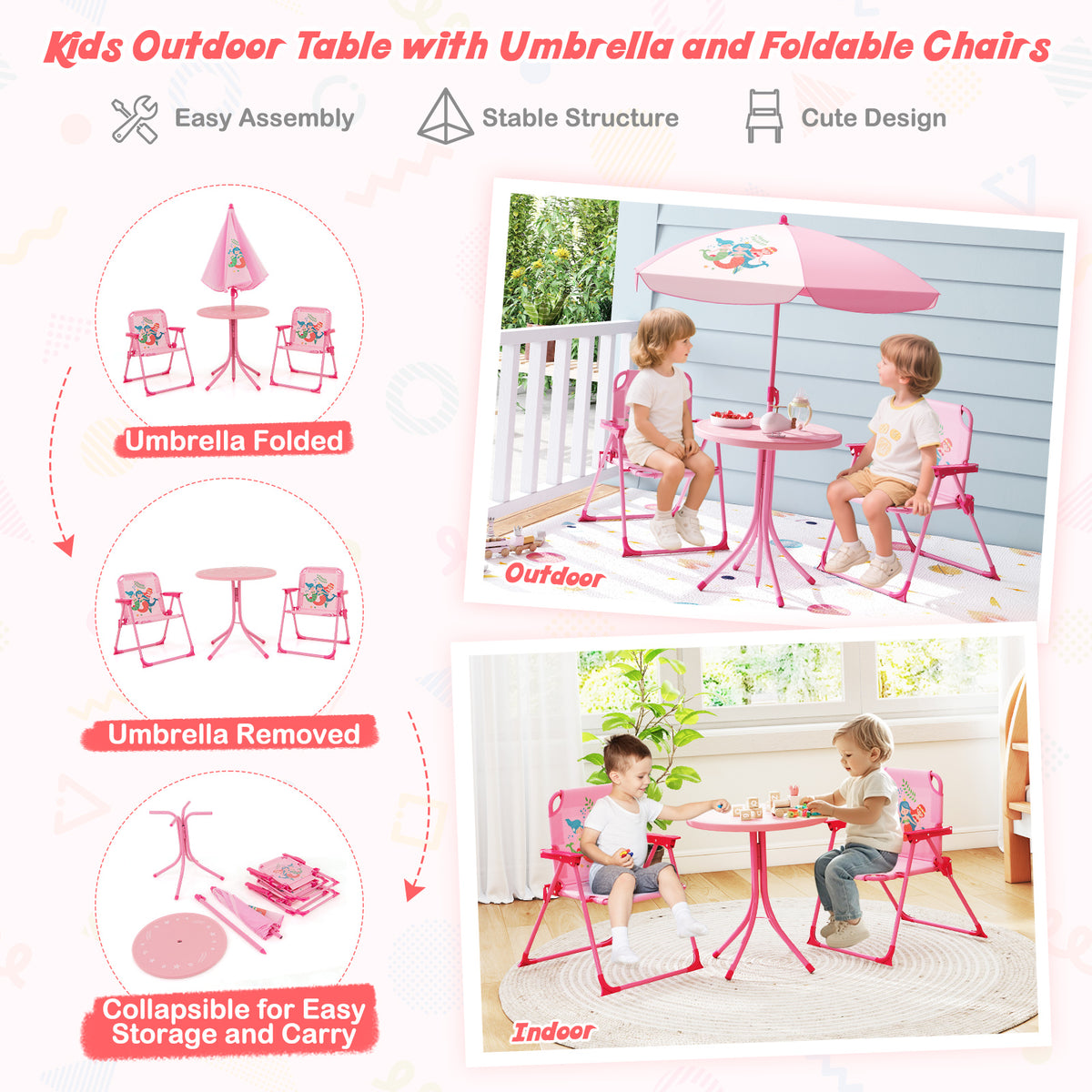 4 Pcs Kids Picnic Set Suits 3-6 Boys & Girls