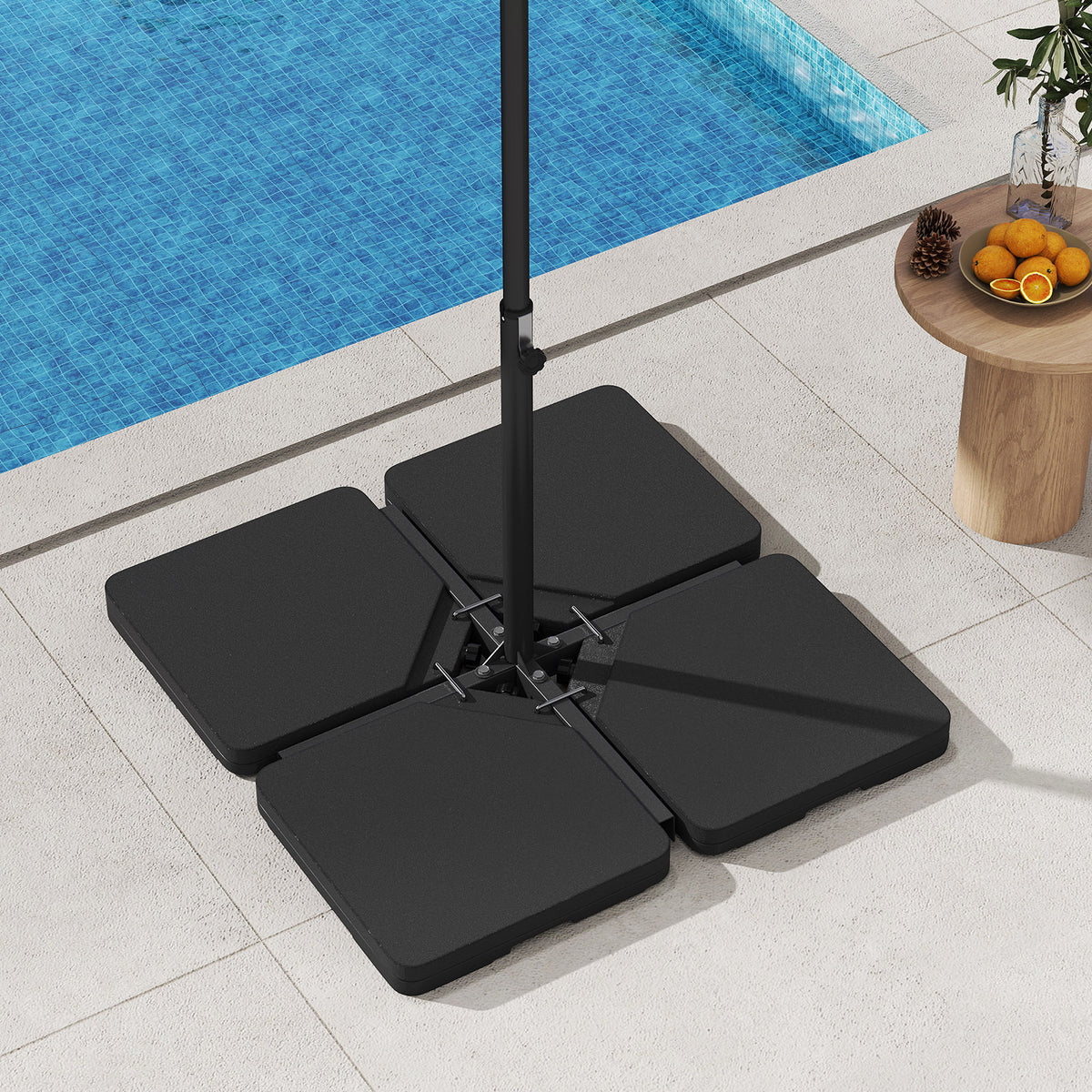 Patio Offset Umbrella Base, 100kg Capacity, Heavy-Duty 4-Piece Square Plate Set