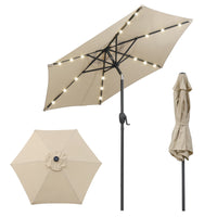 2.3M Solar Powered Patio Umbrella, Outdoor Heavy Duty Market Umbrella w/ LED Lights