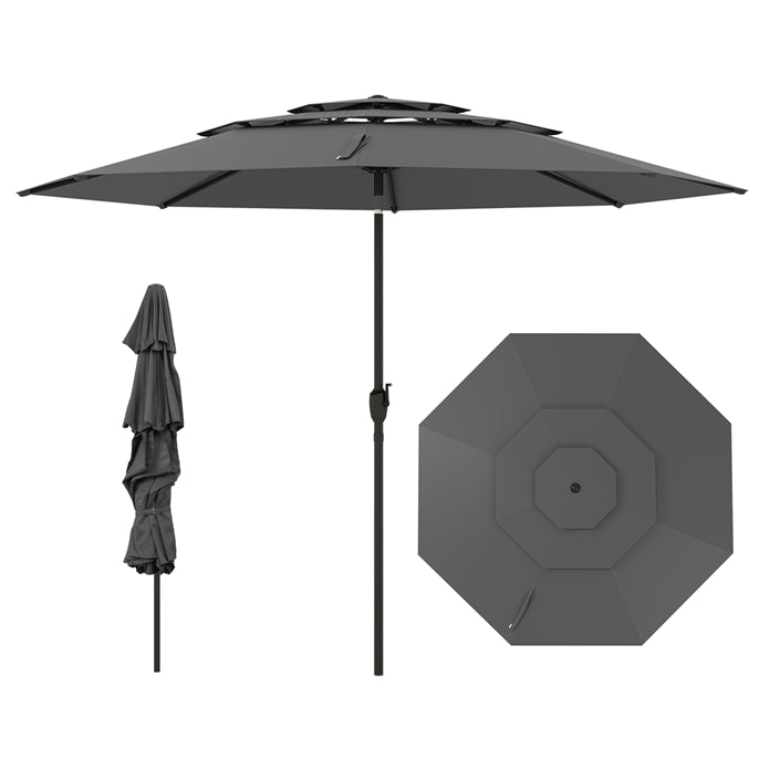 3 m 3-tier Vented Patio Umbrella Outdoor Heavy Duty Sun Shade w/Push Button Tilt