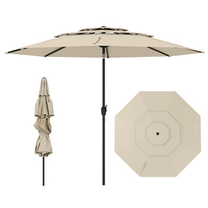 3 m 3-tier Vented Patio Umbrella Outdoor Heavy Duty Sun Shade w/Push Button Tilt