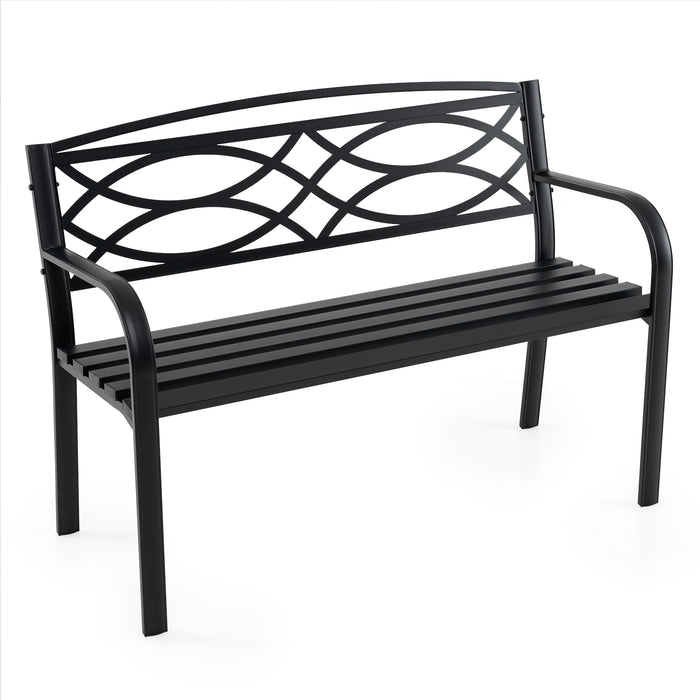 Patio Garden Bench, 116 cm Heavy-Duty Metal Bench with Backrest