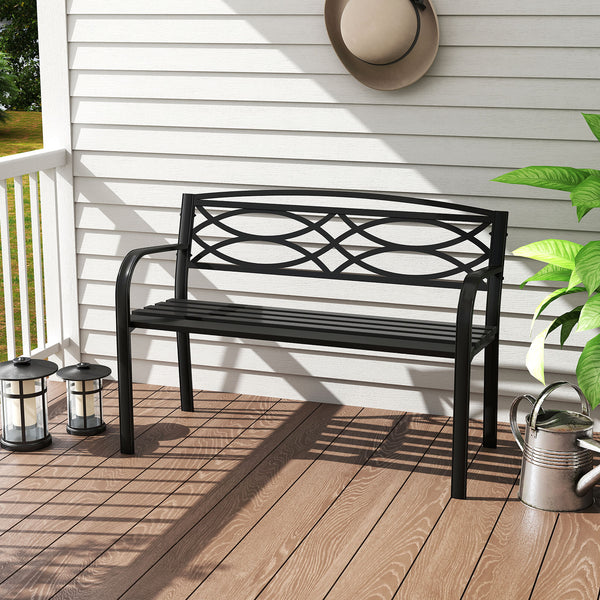 Patio Garden Bench, 116 cm Heavy-Duty Metal Bench with Backrest