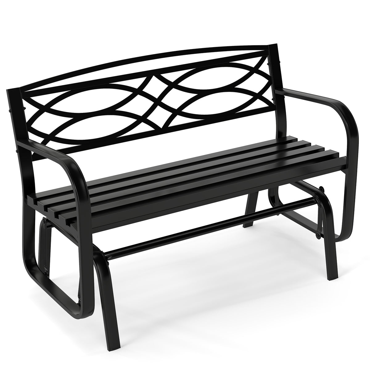 Patio Rocking Loveseat Chair with Metal Frame, Armrests, Geometric Backrest and Slatted Seat for Porch