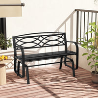Patio Rocking Loveseat Chair with Metal Frame, Armrests, Geometric Backrest and Slatted Seat for Porch