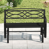 Patio Rocking Loveseat Chair with Metal Frame, Armrests, Geometric Backrest and Slatted Seat for Porch