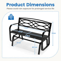 Patio Rocking Loveseat Chair with Metal Frame, Armrests, Geometric Backrest and Slatted Seat for Porch