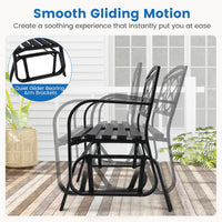 Patio Rocking Loveseat Chair with Metal Frame, Armrests, Geometric Backrest and Slatted Seat for Porch
