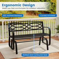 Patio Rocking Loveseat Chair with Metal Frame, Armrests, Geometric Backrest and Slatted Seat for Porch
