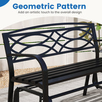 Patio Rocking Loveseat Chair with Metal Frame, Armrests, Geometric Backrest and Slatted Seat for Porch