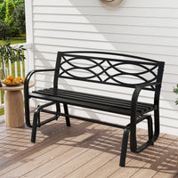 Patio Rocking Loveseat Chair with Metal Frame, Armrests, Geometric Backrest and Slatted Seat for Porch
