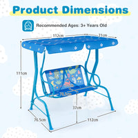 2-Seater Kids Porch Swing, Hanging Patio Swing Bench with Adjustable Tilt Canopy
