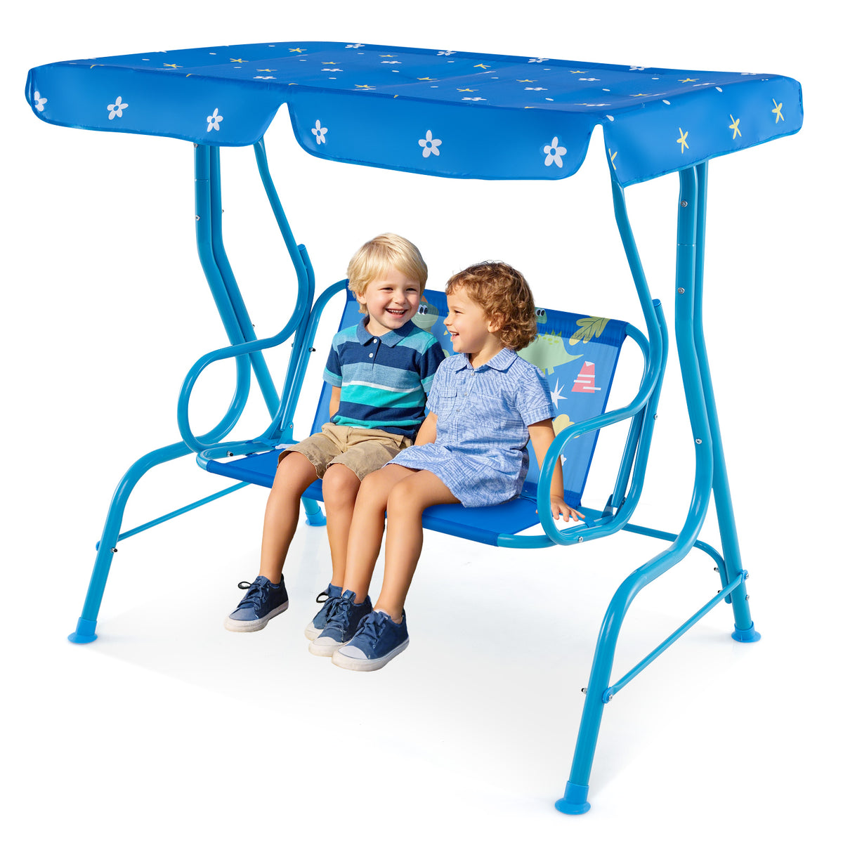2-Seater Kids Porch Swing, Hanging Patio Swing Bench with Adjustable Tilt Canopy
