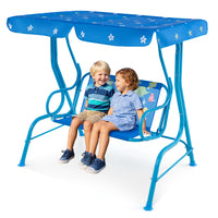 2-Seater Kids Porch Swing, Hanging Patio Swing Bench with Adjustable Tilt Canopy