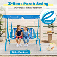 2-Seater Kids Porch Swing, Hanging Patio Swing Bench with Adjustable Tilt Canopy