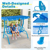 2-Seater Kids Porch Swing, Hanging Patio Swing Bench with Adjustable Tilt Canopy