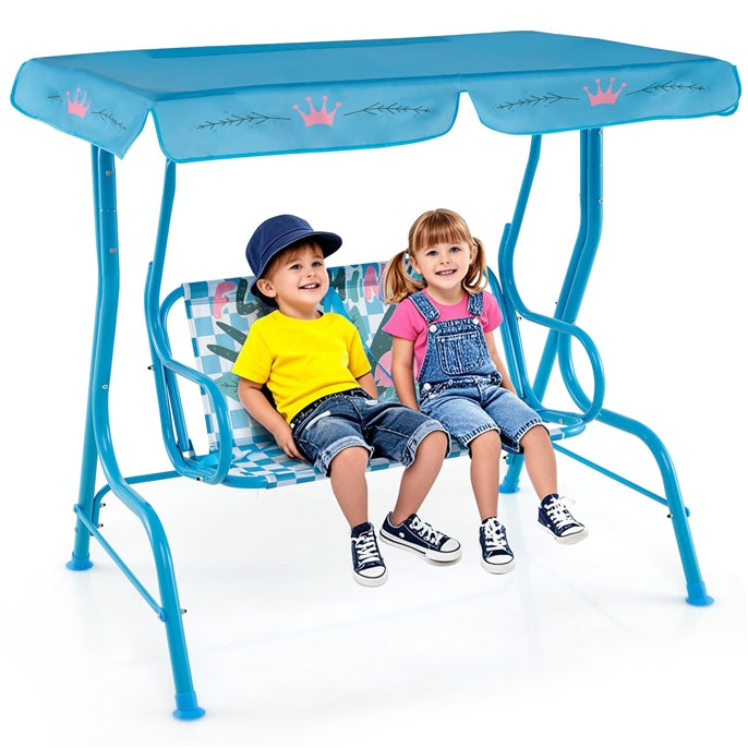 2-Seater Kids Porch Swing, Hanging Patio Swing Bench with Adjustable Tilt Canopy