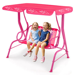 2-Seater Kids Porch Swing, Hanging Patio Swing Bench with Adjustable Tilt Canopy