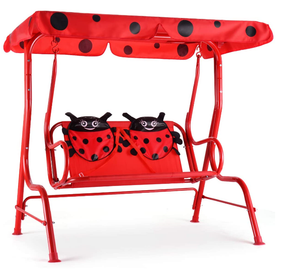 2-Seater Kids Porch Swing, Hanging Patio Swing Bench with Adjustable Tilt Canopy