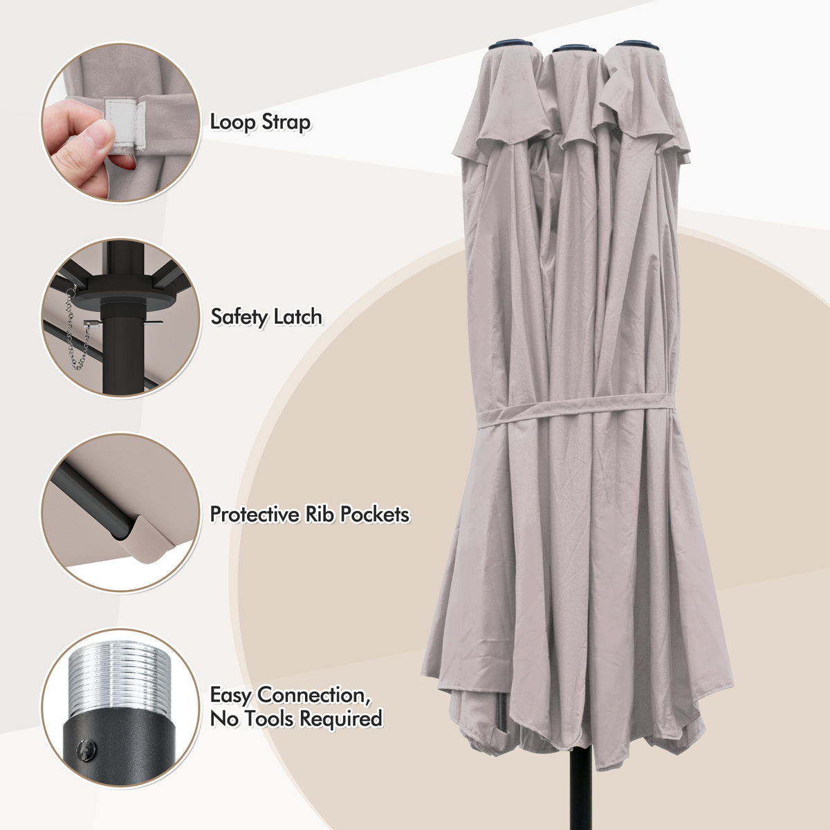 4.7 M Double-Sided Patio Umbrella, Outdoor Extra Large Umbrella W/Hand-Crank System & Air Vents