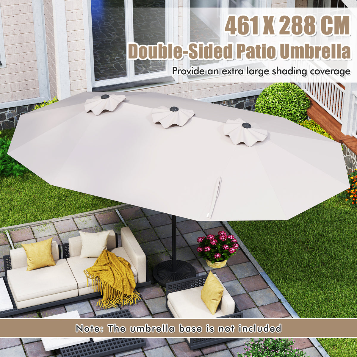 4.7 M Double-Sided Patio Umbrella, Outdoor Extra Large Umbrella W/Hand-Crank System & Air Vents
