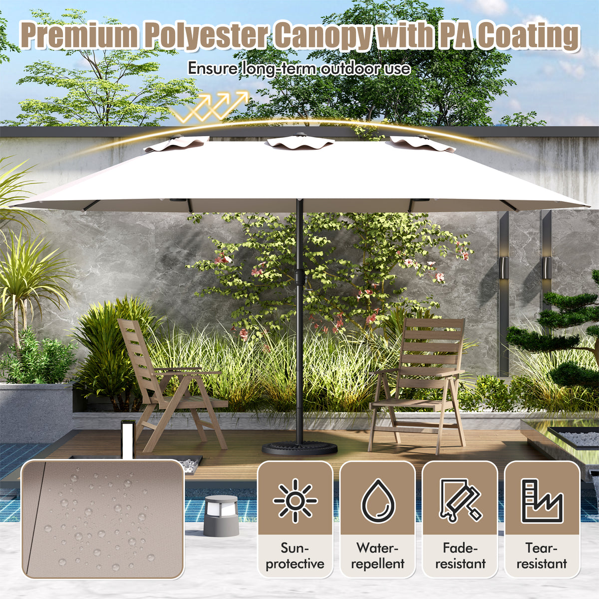 4.7 M Double-Sided Patio Umbrella, Outdoor Extra Large Umbrella W/Hand-Crank System & Air Vents