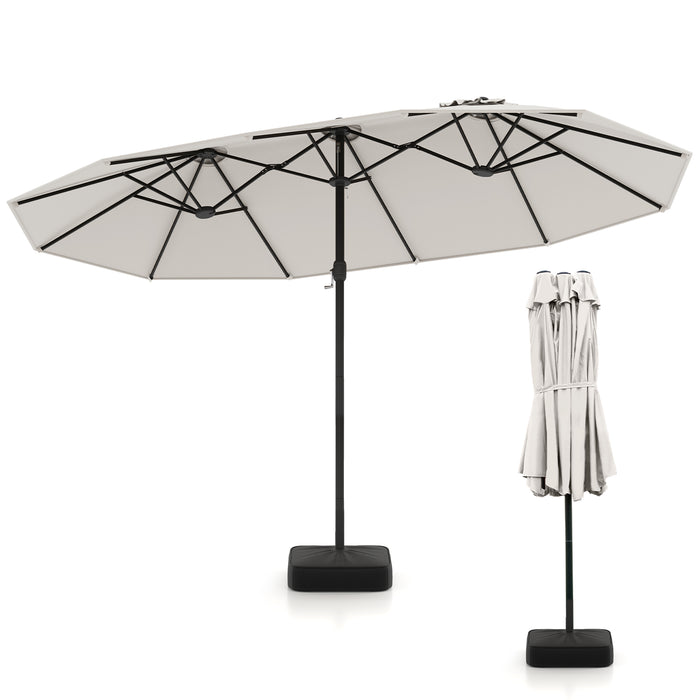 15FT Double-Sided Patio Umbrella, Ultra-Large Twin Garden Umbrella w/ 12-Rib Structure & Hand-Crank System