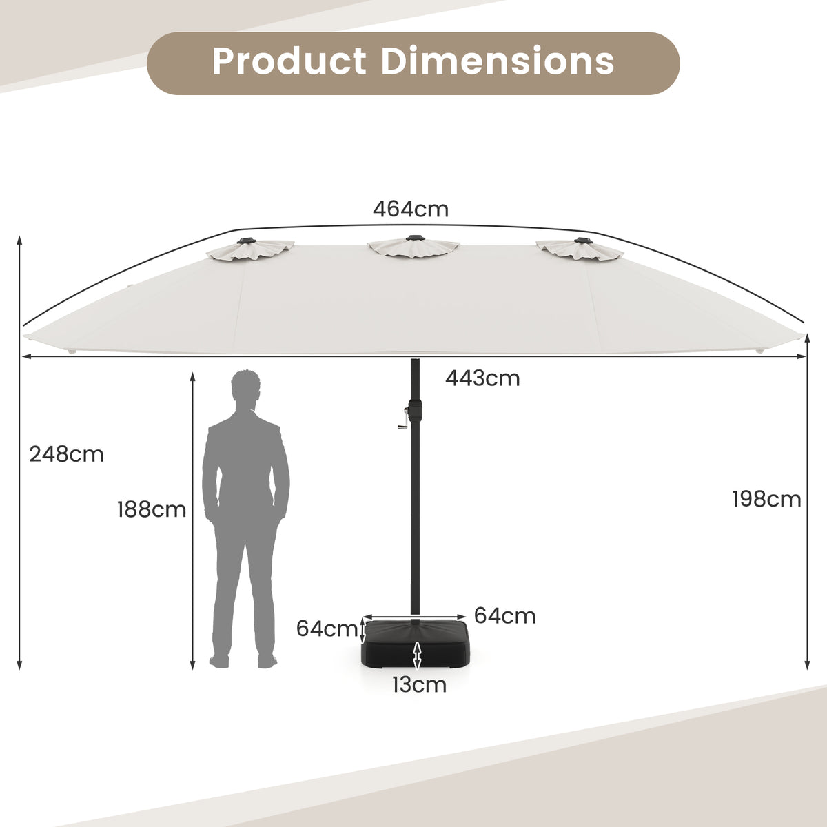 15FT Double-Sided Patio Umbrella, Ultra-Large Twin Garden Umbrella w/ 12-Rib Structure & Hand-Crank System