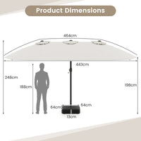 15FT Double-Sided Patio Umbrella, Ultra-Large Twin Garden Umbrella w/ 12-Rib Structure & Hand-Crank System