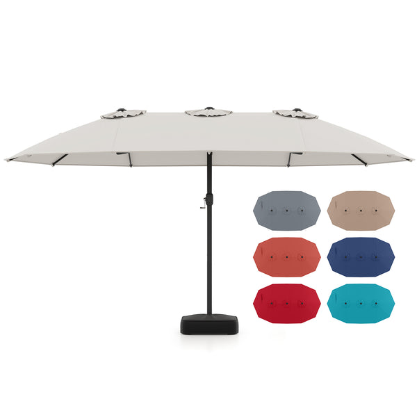 15FT Double-Sided Patio Umbrella, Ultra-Large Twin Garden Umbrella w/ 12-Rib Structure & Hand-Crank System