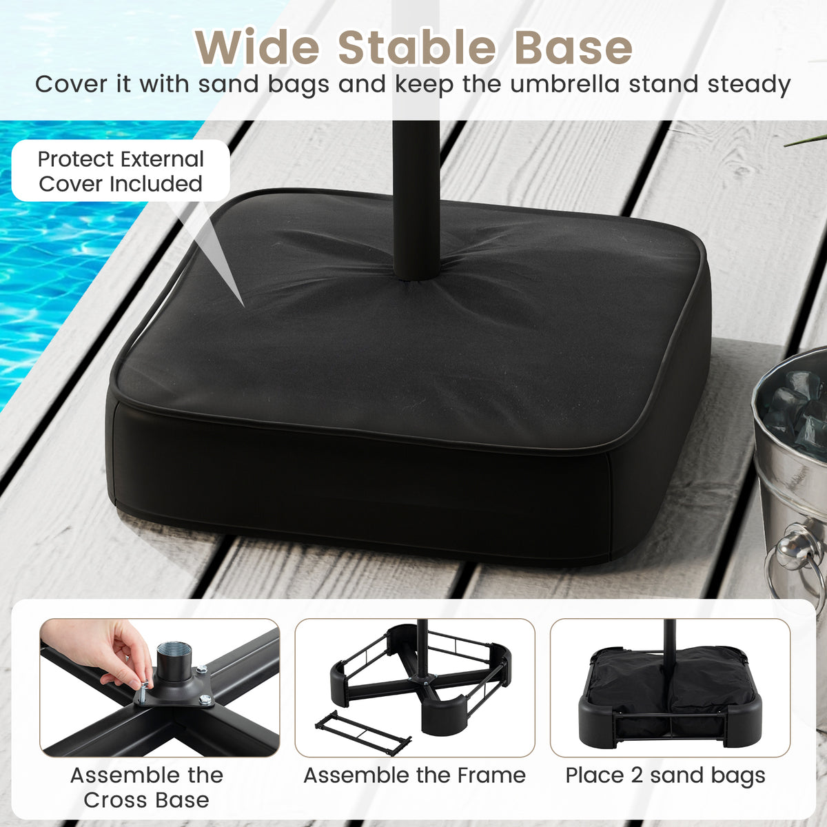 15FT Double-Sided Patio Umbrella, Ultra-Large Twin Garden Umbrella w/ 12-Rib Structure & Hand-Crank System